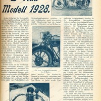DAS MOTORRAD. D-Rad Modell 1928. Als das D-Rad auf der Automobil- und Motorrad-Ausstellung im Herbst 1924 auf der Bildfläche des Deutschen Motorrad-Marktes erschien, war es die größte Sensation. Im Preise führend, war es auch in der Konstruktion etwas Außerordentliches Der beste Beweis für die Güte der- selben ist die Tatsache, daß nicht weniger als 25 000 Stück dieses Ein- Zylinder-Modells hergestellt worden sind und noch weiter hergestellt werden. Mit der Zeit hat die R0/4, wie das erste Modell bezeichnet wurde, verschiedene Abänderungen erfahren. In diesem Jahre sind die Verbesserungen so wesentlich daß sich die Fabrik veranlaßt gesehen hat, die Bezeichnung R0/5 zu ändern. Bei näherer Betrachtung kann man nun sehen, daß diese Verbesserungen so bedeutend sind, daß sie die Beliebtheit des D-Rades bestimmt steigern werden. In erster Linie ist die Vorderrad- Federung verändert worden. Das früher vorkommende Springen der Maschine ist, wie ich mich durch eine Probefahrt überzeugen konnte, voll- kommen verschwunden, die Maschine liegt fest und ruhig auf der Straße. Die Blattfeder ist verkürzt worden und hat außer vier Federblättern ein Gegendämpfungsblatt erhalten, so daß Stoßdämpfer nicht erforderlich sind. Gleichzeitig sind die Gabel- gelenke verlängert und auf Rollen gelagert worden. Die Vorderrad- Bremse ist bedeutend vergrößert und ist absolut gegen Schmutz gesichert. Am Motor ist keine große Umänderung vorgenommen worden. In der konstruktiven Durchbildung finden wir aber verschiedene Kleinigkeiten, die der Lebensdauer zugute kommen. Die Pleuelstange ist auf Nadeln, statt auf Rollen gelagert, wodurch ein Heißlaufen fast ausgeschlossen ist. Die Ölpumpe ist verbessert worden, der Ölverbrauch dadurch sehr stark herabgesetzt. Der Lenker ist in einer Muffe drehbar angebracht, man kann ihn jeder Haltung anpassen. Die Bequemlichkeit der Haltung wird durch den Ge- triebe-Schalthebel ergänzt, welcher direkt auf dem Gehäuse befestigt ist. Er ist leicht erreichbar und kann nicht klappern, da keine Gelenke oder Lager vorhanden sind. Als Sättel werden nur noch Elastik-Sättel verwendet. Der Tank ist auf 12 l Inhalt vergrößert worden. Eine weitere Errungenschaft betrifft die Schutzbleche, welche jetzt mit seitlicher Abdeckung hergestellt werden, so daß Fahrer und Maschine vor dem Straßenschmutz besser geschützt werden. Den Forderungen der Polizei und der vernünftigen Fahrerschaft entsprechend, ist der Dämpfung des Auspuffgeräusches weitgehend Aufmerksamkeit geschenkt worden. Sie erfolgt durch den großen Auspufftopf in wirksamer Weise, ohne einen zu großen Kraftverlust mit sich zu ziehen, doch ich würde wünschen, das D-Rad noch leiser zu hören, um als Muster für „Alle“ dienen zu können. Es bleibt nur noch hinzuzufügen, daß das elektrische Modell mit dem neuen Bosch-Scheinwerfer von trommelförmigem Aussehen geliefert wird, der im Zusammenhange mit der von der Lenkstange abzublendenden Bilux-Birne einen hervorragenden Schein bei Nacht und bei Nebel er- gibt. Man braucht bei der Abblendung die Fahrt nicht zu vermindern, da das abgeblendete Licht die Straße genügend beleuchtet, ohne entgegenkommende Fahrzeuge im geringsten zu blenden. E.V.